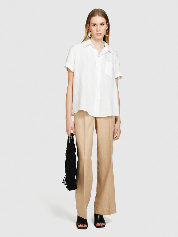 Short sleeve 100% linen shirt - women's shirts - White | Sisley image number 1